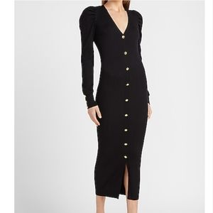 EXPRESS Ribbed Black & Gold Midi Sweater Dress